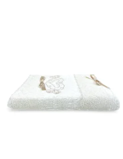 Set Asciugamani 1+1 Vanità Panna, Ricamo Cuore e Pizzo, Puro Cotone, Made in Italy, Idea Regalo, Confezione Elegante