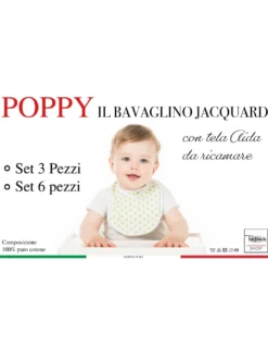 SET BAVAGLINI BAMBINA FEMMINA POPPY © cm. 20x24 bavaglio con lacci e tela AIDA