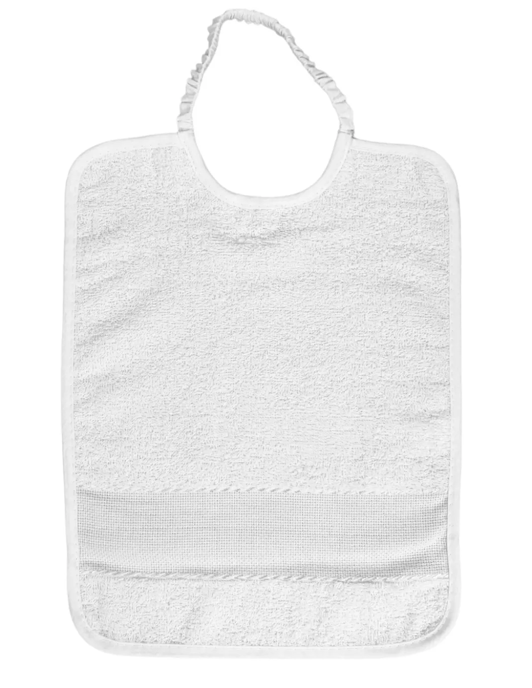 SET 6 BAVAGLINI bambino IN TINTA Unita TUTTO Bianco con elastico in Puro cotone con tela AIDA per ricamare il nome