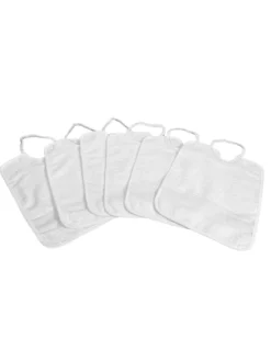 SET 6 BAVAGLINI bambino IN TINTA Unita TUTTO Bianco con elastico in Puro cotone con tela AIDA per ricamare il nome