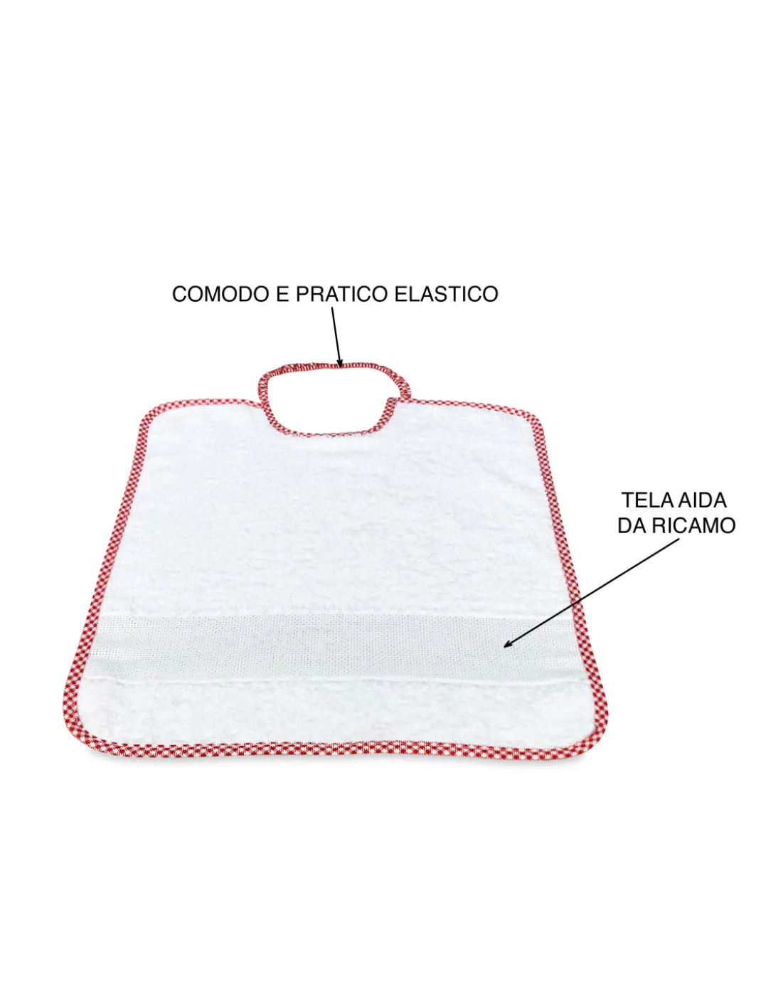 SET 6 BAVAGLINI BAVETTE bambino POLLICINO © cm. 28 x 33 bavaglio con elastico puro cotone con tela AIDA per ricamare il nome