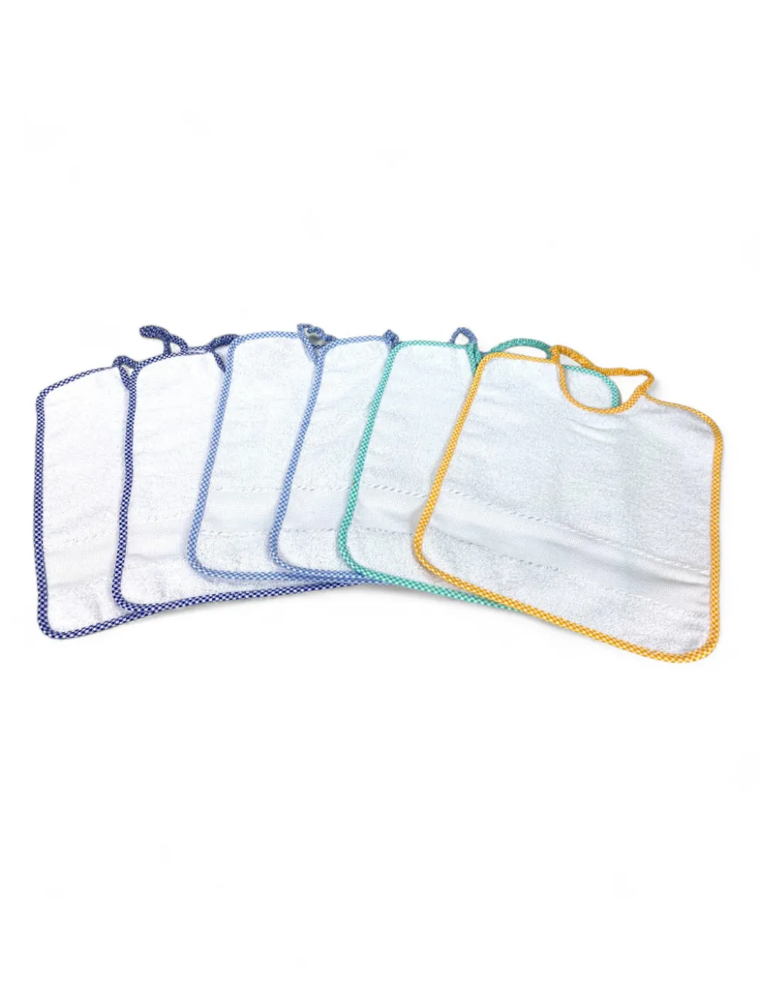 SET 6 BAVAGLINI BAVETTE bambino POLLICINO © cm. 28 x 33 bavaglio con elastico puro cotone con tela AIDA per ricamare il nome