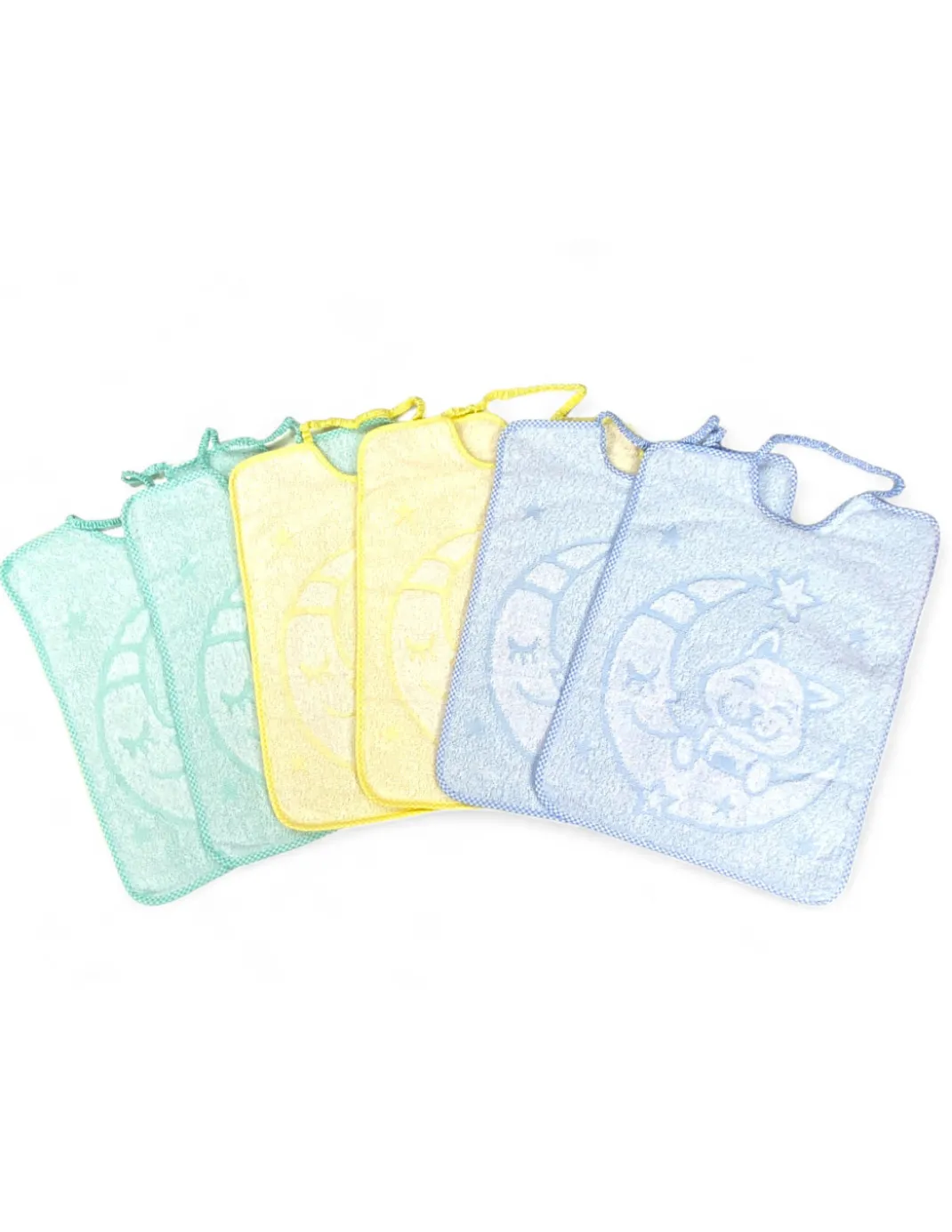 SET 6 BAVAGLINI BAVETTE bambino JACK © cm. 30x39 misura MAXI bavaglio con elastico puro cotone