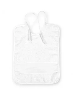 Set 6 Bavaglini Bianchi in Puro Cotone con Lacci, Tela Aida per Ricamare, Double Face 25x35 cm, Alta Resistenza, Made in Italy