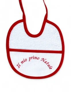 Set 3 Bavaglini Neonato Rossi Ricamati "Il Mio Primo Natale", 100% Cotone Anallergico, Made in Italy, Bordatura Elegante,18x18cm