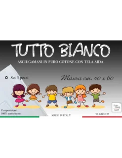 SET di 3 ASCIUGAMANI ASILO in TINTA Unita TUTTO Bianco con tela AIDA per ricamare