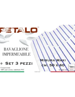 SET DI 3 BAVAGLIONE ADULTO impermeabile PETALO © bavaglio con LACCI antimacchia misura MAXI completo di sacco per il lavaggio