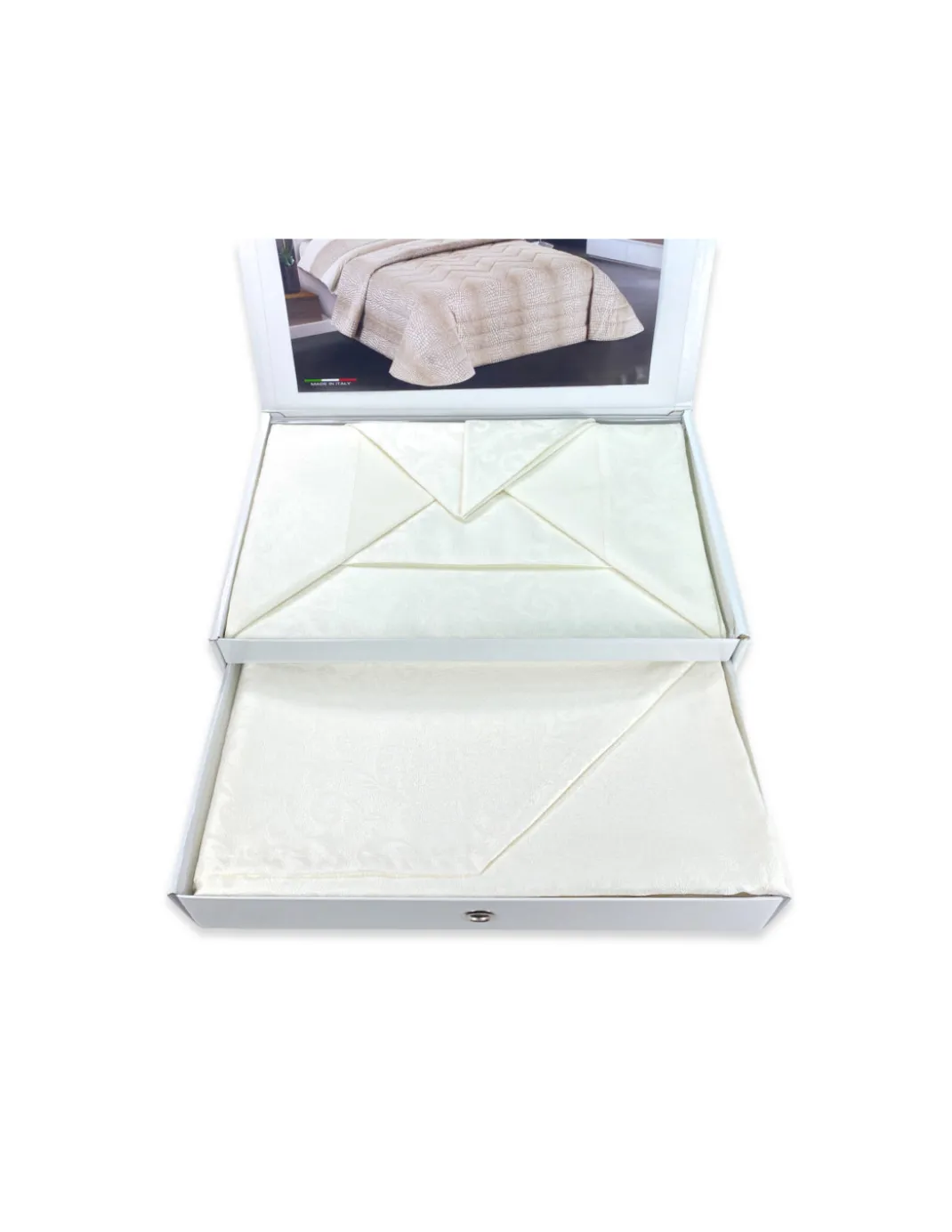 Set Letto Matrimoniale Completo Skinny, Lenzuola in Puro Cotone e Copriletto Matrimoniale Estivo Jacquard, Made in Italy