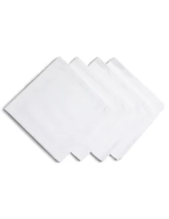 Set 4 Tovaglioli Cotone Bianchi, Tovaglioli Stoffa 42x42 cm, Fiandra, Orlo su 4 Lati, 100% Puro Cotone