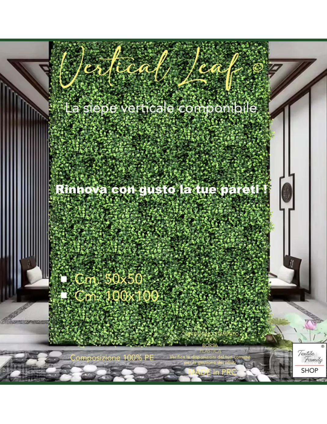SIEPE Decorativa da Parete Finta Artificiale a Foglie per Muri e Balconi Ornamentale da Interno e da esterno Perù