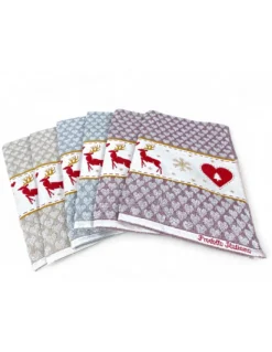 Strofinacci Cucina Cotone Jacquard Natale - Set 6 Pezzi 50x80 cm, Alta Assorbenza, 3 Colori Assortiti, Made in Italy