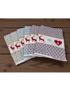 Strofinacci Cucina Cotone Jacquard Natale - Set 6 Pezzi 50x80 cm, Alta Assorbenza, 3 Colori Assortiti, Made in Italy