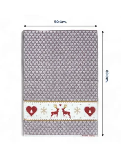 Strofinacci Cucina Cotone Jacquard Natale - Set 6 Pezzi 50x80 cm, Alta Assorbenza, 3 Colori Assortiti, Made in Italy
