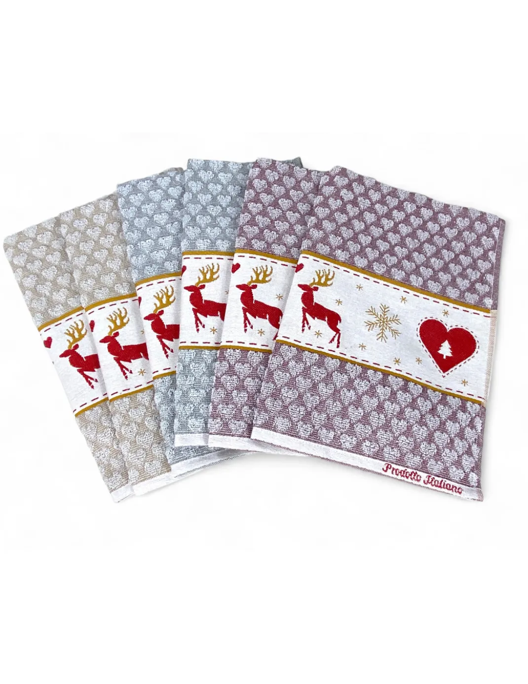 Strofinacci Cucina Cotone Jacquard Natale - Set 6 Pezzi 50x80 cm, Alta Assorbenza, 3 Colori Assortiti, Made in Italy