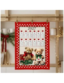 Strofinacci cucina cotone Natale calendario 2027 maxi 50x70cm – Set 6 Pezzi, 3 Stampe, Idea Regalo, Made in Italy variante B