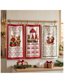 Strofinacci cucina cotone Natale calendario 2027 maxi 50x70cm – Set 6 Pezzi, 3 Stampe, Idea Regalo, Made in Italy variante B