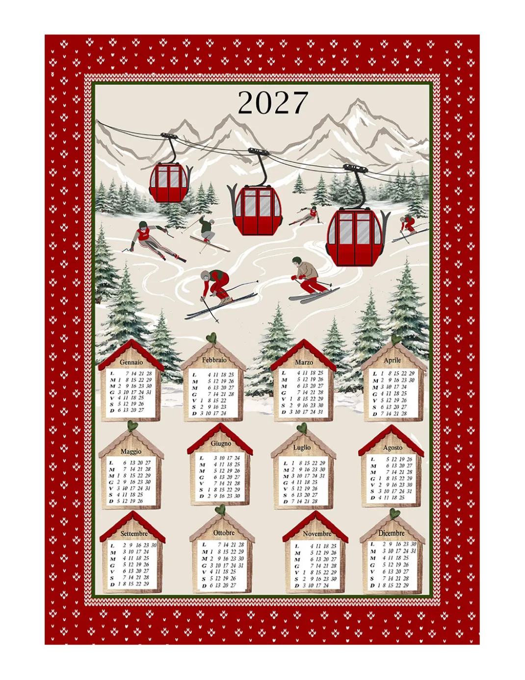 Strofinacci cucina cotone Natale calendario 2027 maxi 50x70cm – Set 6 Pezzi, 3 Stampe, Idea Regalo, Made in Italy variante A
