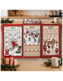 Strofinacci cucina cotone Natale calendario 2027 maxi 50x70cm – Set 6 Pezzi, 3 Stampe, Idea Regalo, Made in Italy variante A