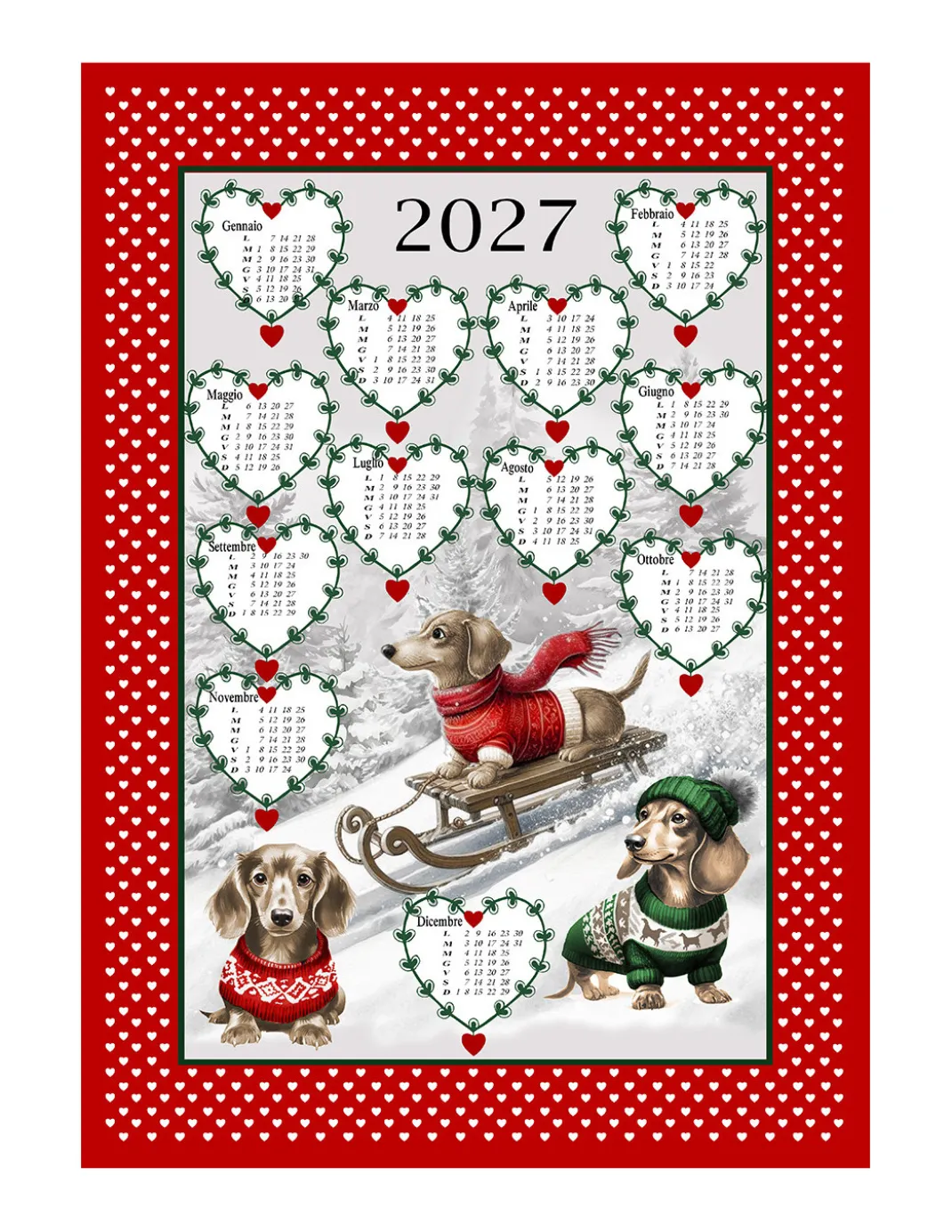 Strofinacci cucina cotone Natale calendario 2027 maxi 50x70cm – Set 6 Pezzi, 3 Stampe, Idea Regalo, Made in Italy variante A