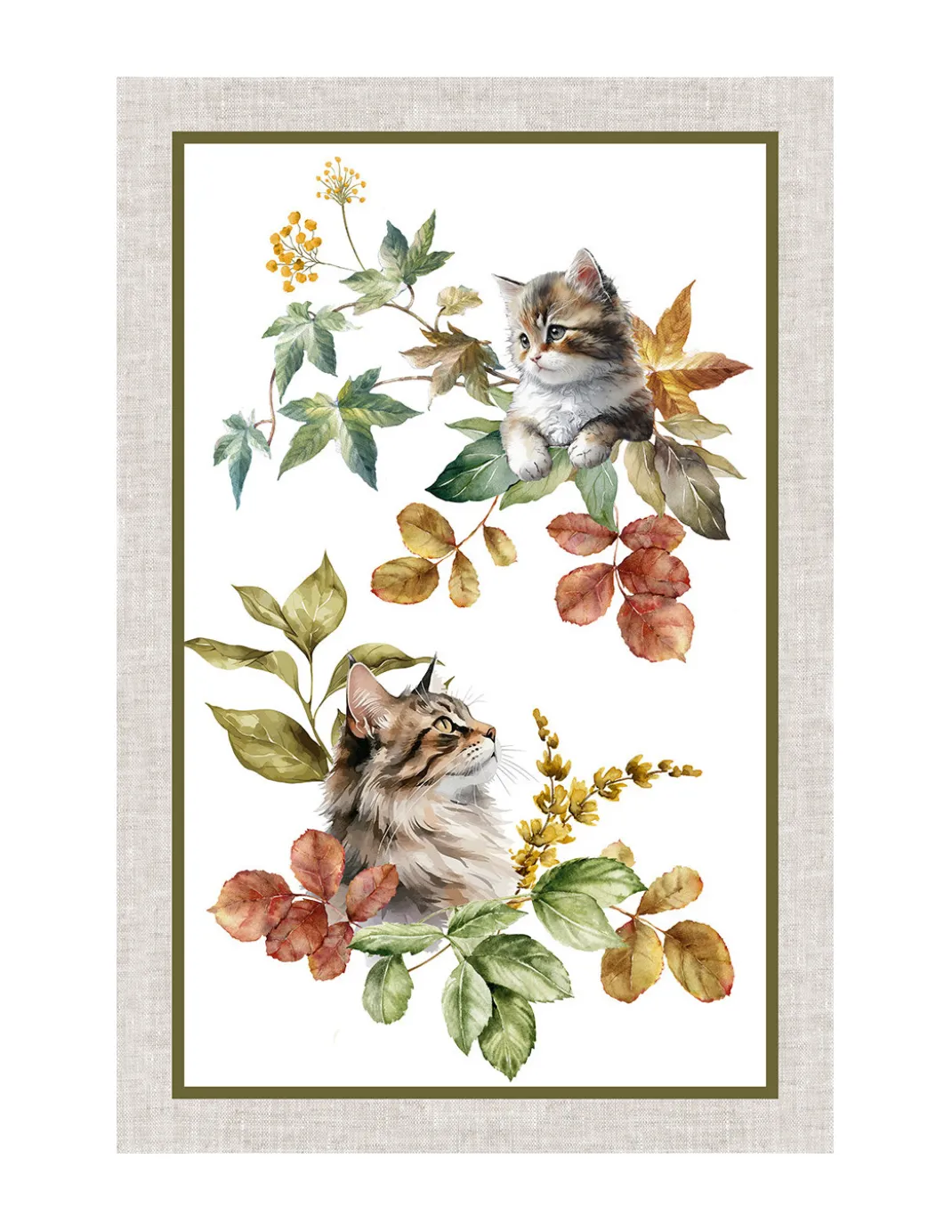 Strofinacci Cucina Cotone Set 5 Pezzi 50x70 cm - Fantasie Floreali e Gatti - con Asola