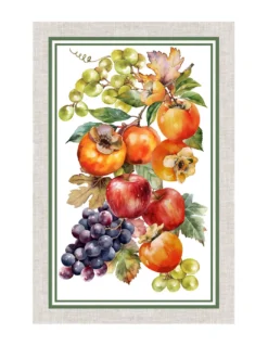 Strofinacci Cucina Cotone Set 5 Pezzi 50x70 cm - Fantasie Autunnali - con Asola - Frutta, Vigna e Natura