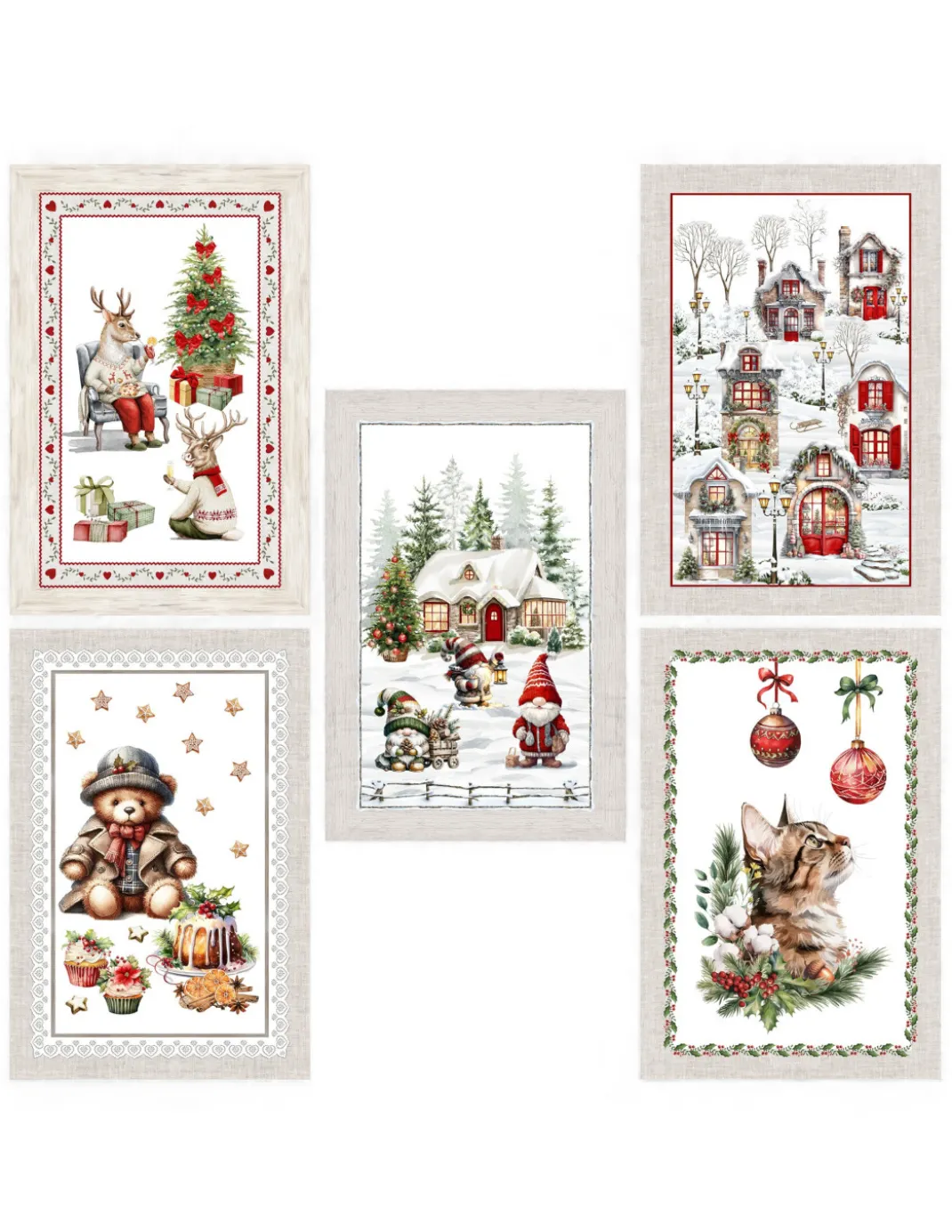 Strofinacci Cucina Natale – Set 5 Pezzi 50x70 cm – Canovacci Cotone Decorativi con Asola