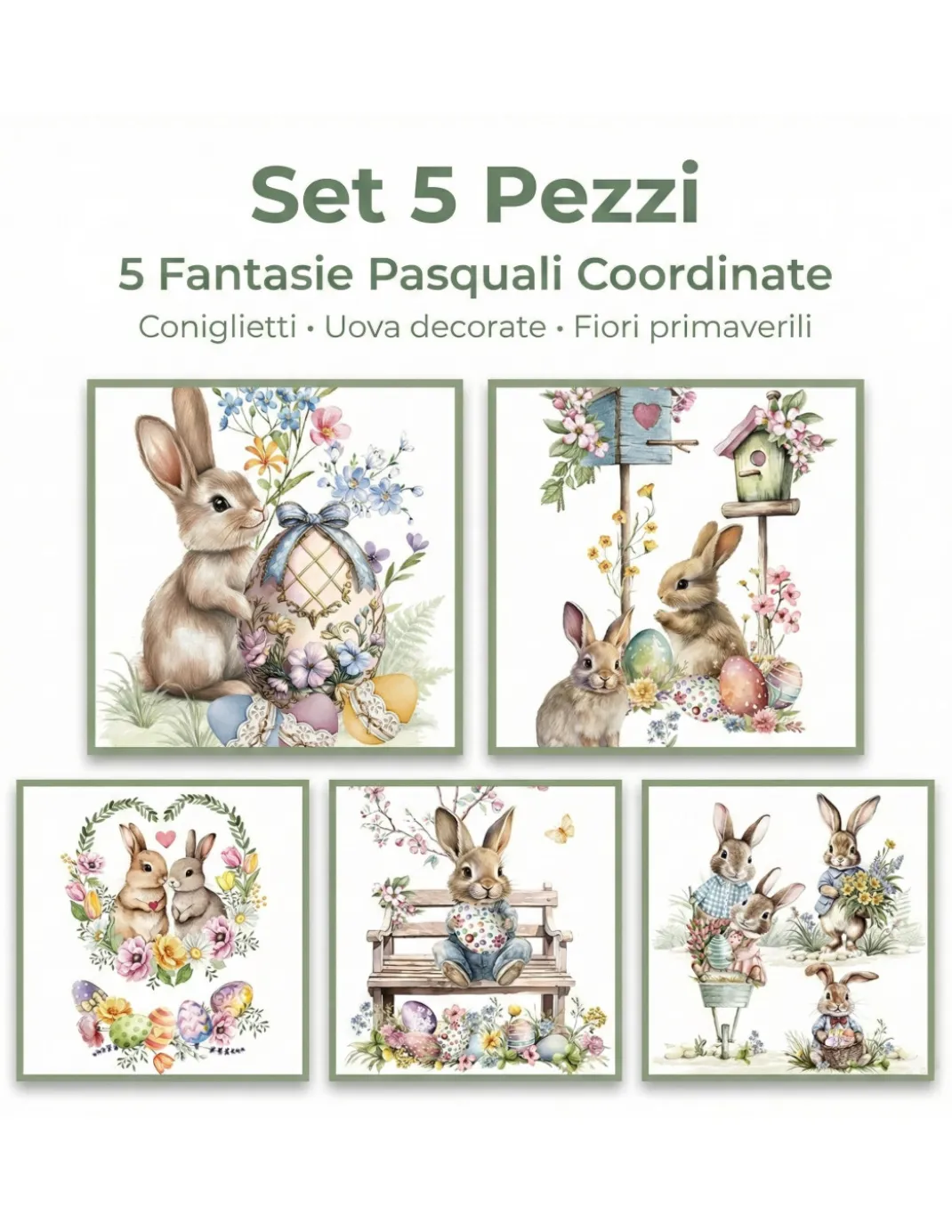 Strofinacci Cucina Pasquali Cotone Set 5 Pezzi 50x70 - Coniglietti e Uova