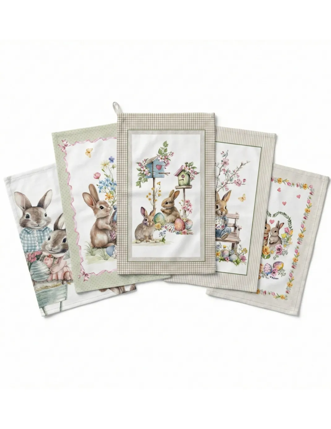Strofinacci Cucina Pasquali Cotone Set 5 Pezzi 50x70 - Coniglietti e Uova