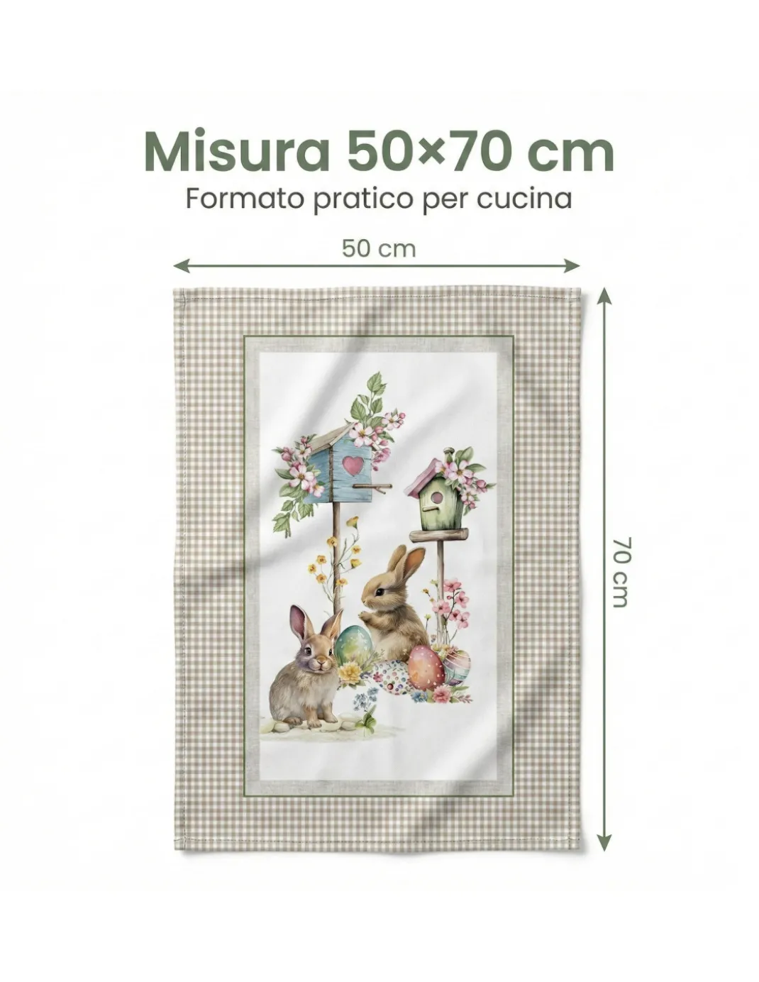 Strofinacci Cucina Pasquali Cotone Set 5 Pezzi 50x70 - Coniglietti e Uova