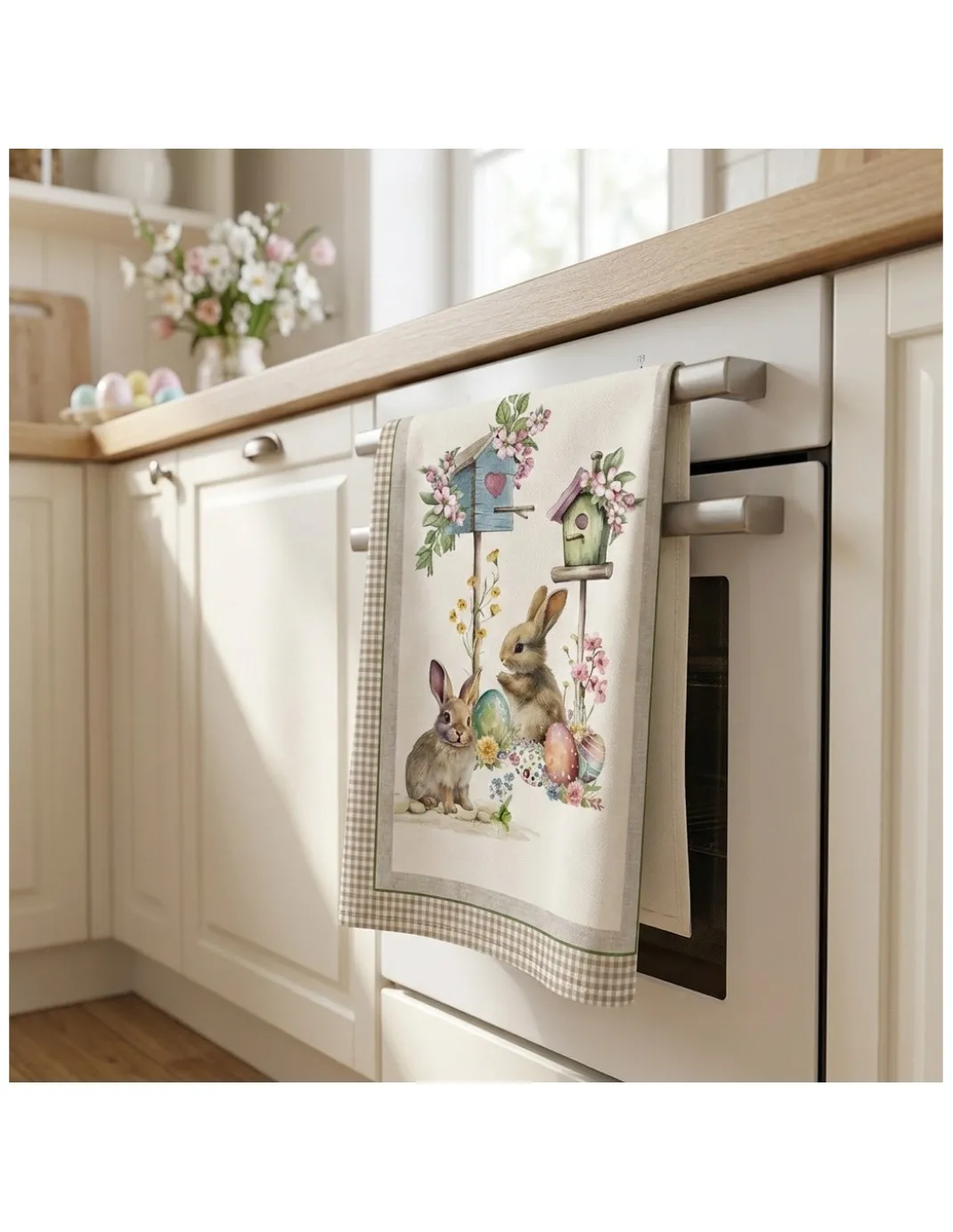 Strofinacci Cucina Pasquali Cotone Set 5 Pezzi 50x70 - Coniglietti e Uova