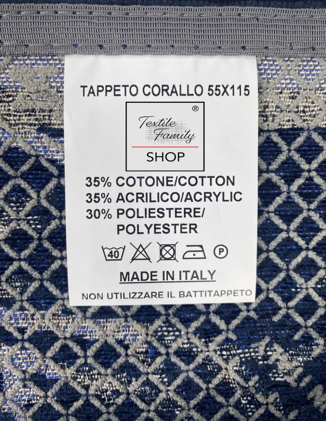 TAPPETO antiscivolo Mare MARINO Coralli Blu Made in Italy