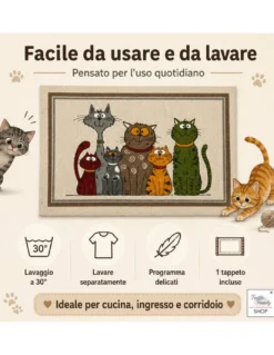 Tappeto Cucina Gatti 100% Cotone Antiscivolo Beige Multiuso