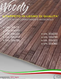 TAPPETO cucina IN LEGNO bamboo WOODY unito MARRONE