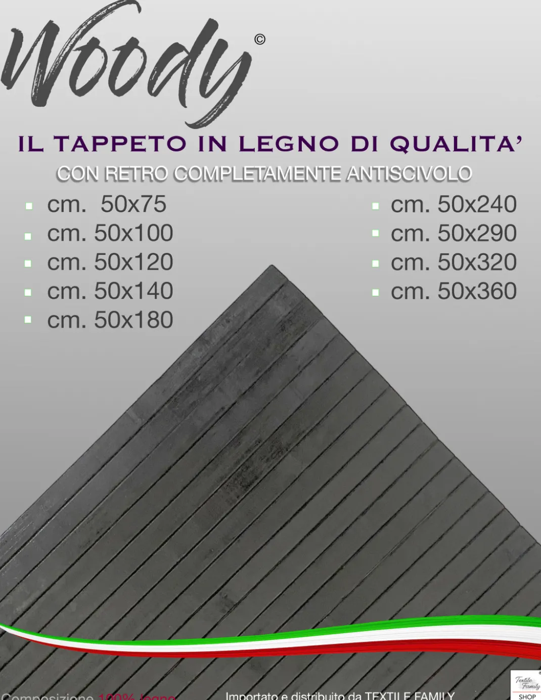 TAPPETO cucina IN LEGNO bamboo WOODY colore Grigio Scuro