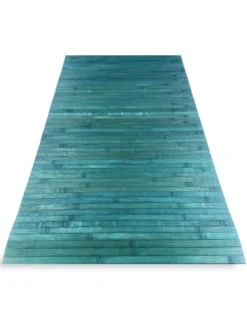 Tappeto cucina in legno di bambù WOODY - Blu Tinta Unita, Antiscivolo, Facile da Pulire
