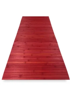 Tappeto cucina in legno di bambù WOODY - Rosso Tinta Unita, Antiscivolo, Facile da Pulire