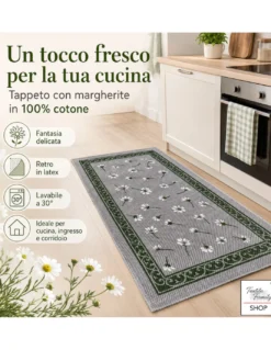 Tappeto Cucina Margherite 100% Cotone Antiscivolo Grigio Multiuso