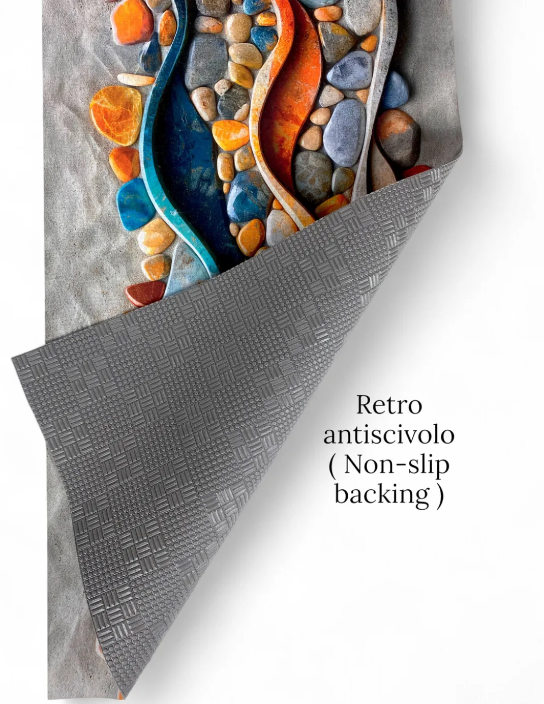 Tappeto Cucina Runner Antiscivolo - Fantasia Sassi Mare Colorata - Made in Italy, Ultra Sottile e Lavabile
