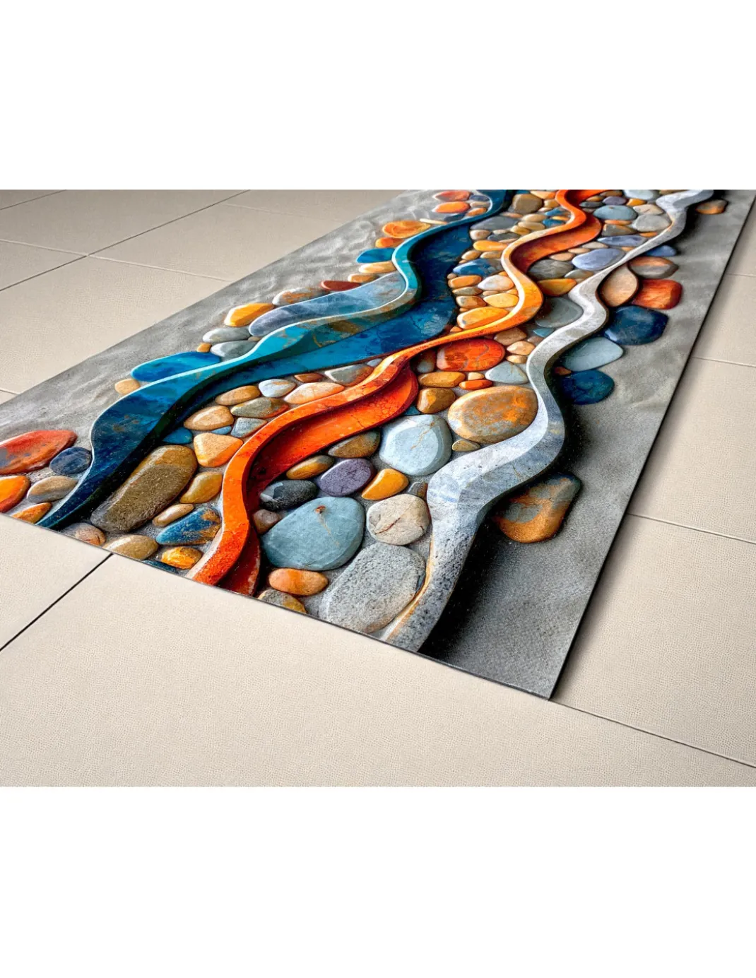 Tappeto Cucina Runner Antiscivolo - Fantasia Sassi Mare Colorata - Made in Italy, Ultra Sottile e Lavabile