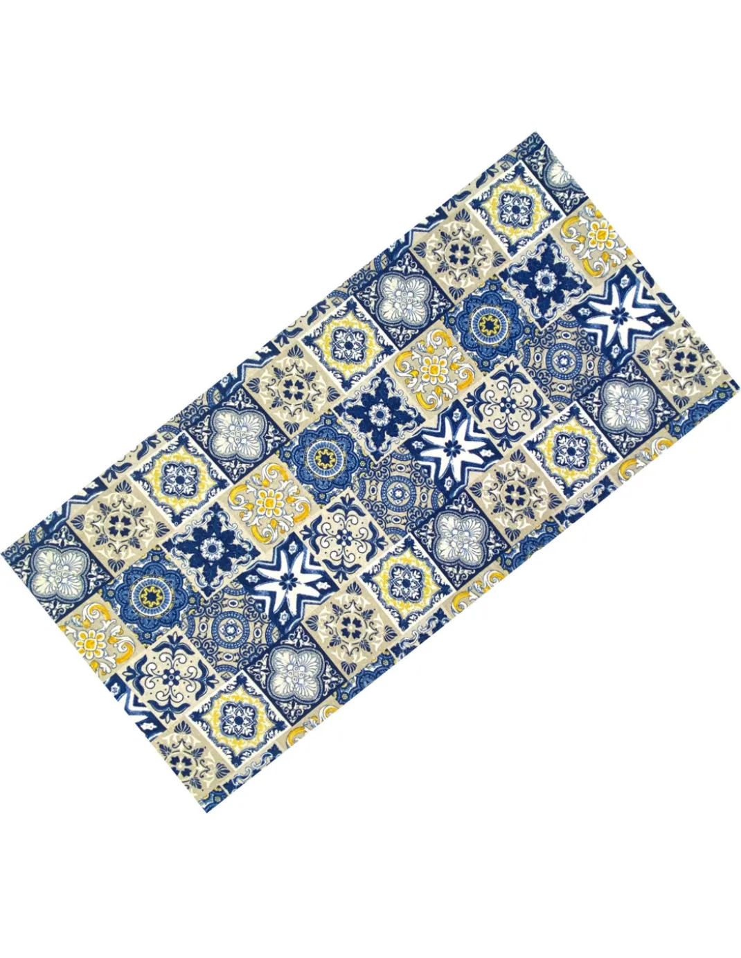 Tappeto Cucina Runner Antiscivolo - Passatoia Lavabile, Fantasia Maiolica Blu e Giallo, Design Moderno - Made in Italy