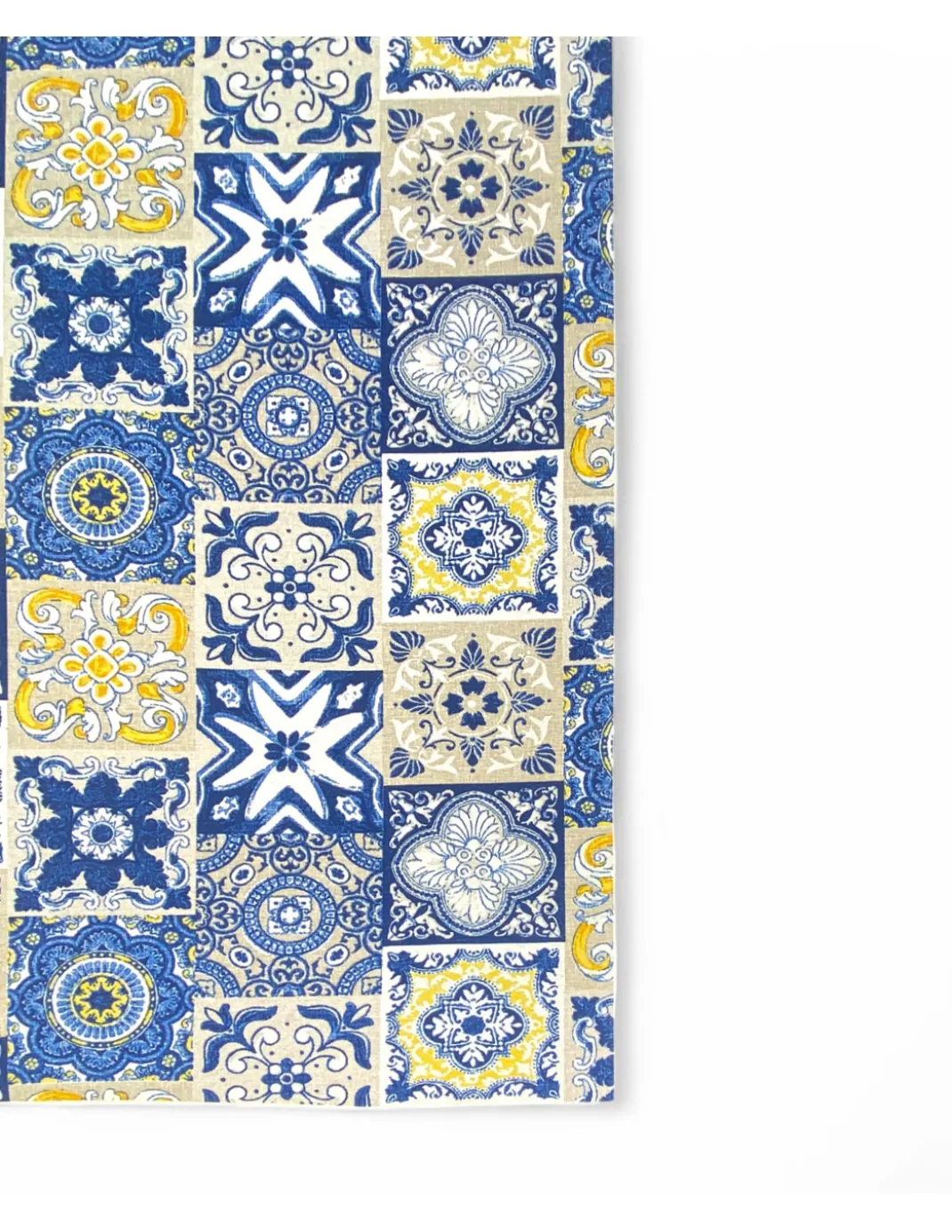 Tappeto Cucina Runner Antiscivolo - Passatoia Lavabile, Fantasia Maiolica Blu e Giallo, Design Moderno - Made in Italy