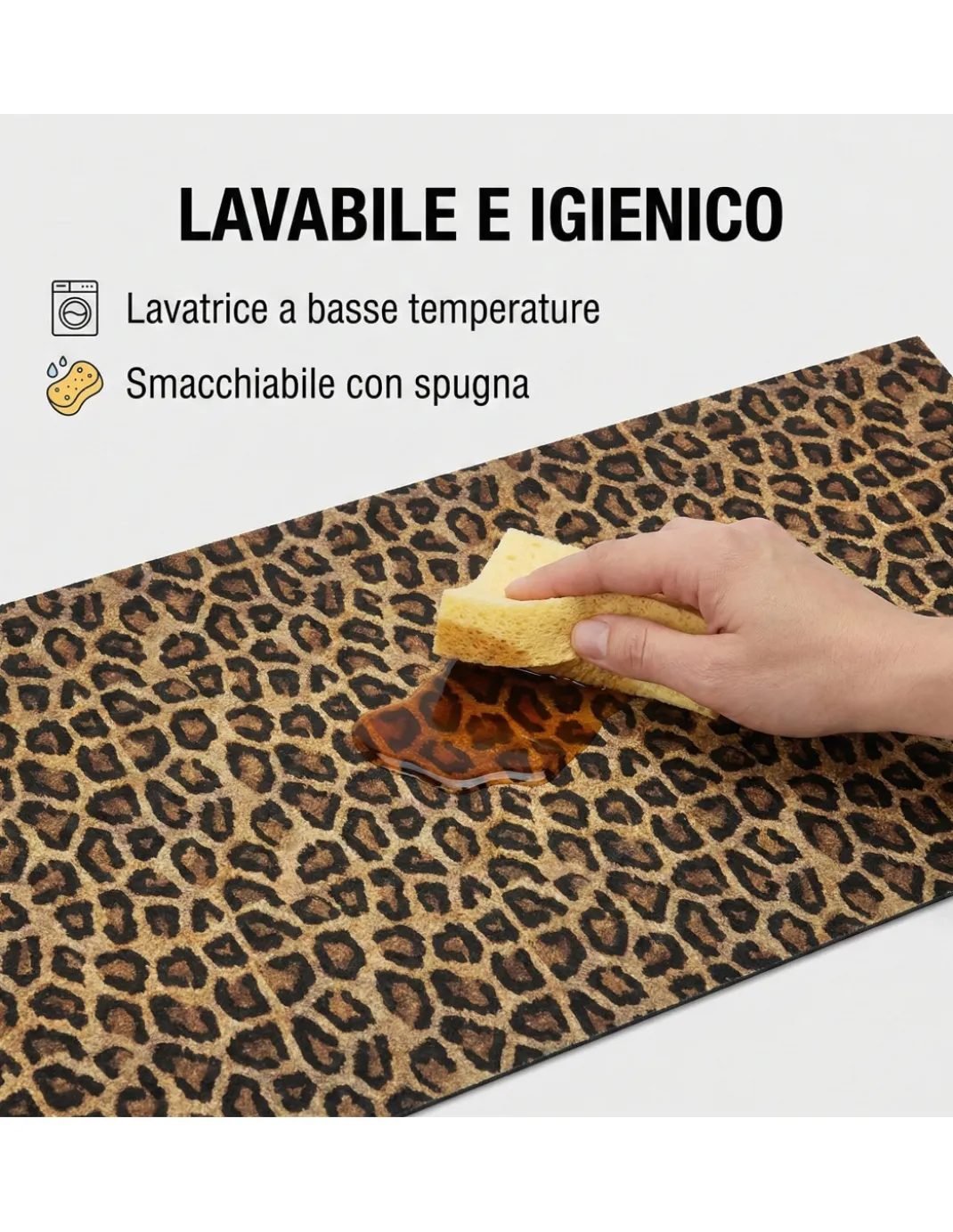 Tappeto Cucina Runner Leopardato Antiscivolo PVC 50 cm - Passatoia Tagliabile Made in Italy