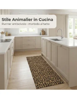 Tappeto Cucina Runner Leopardato Antiscivolo PVC 50 cm - Passatoia Tagliabile Made in Italy