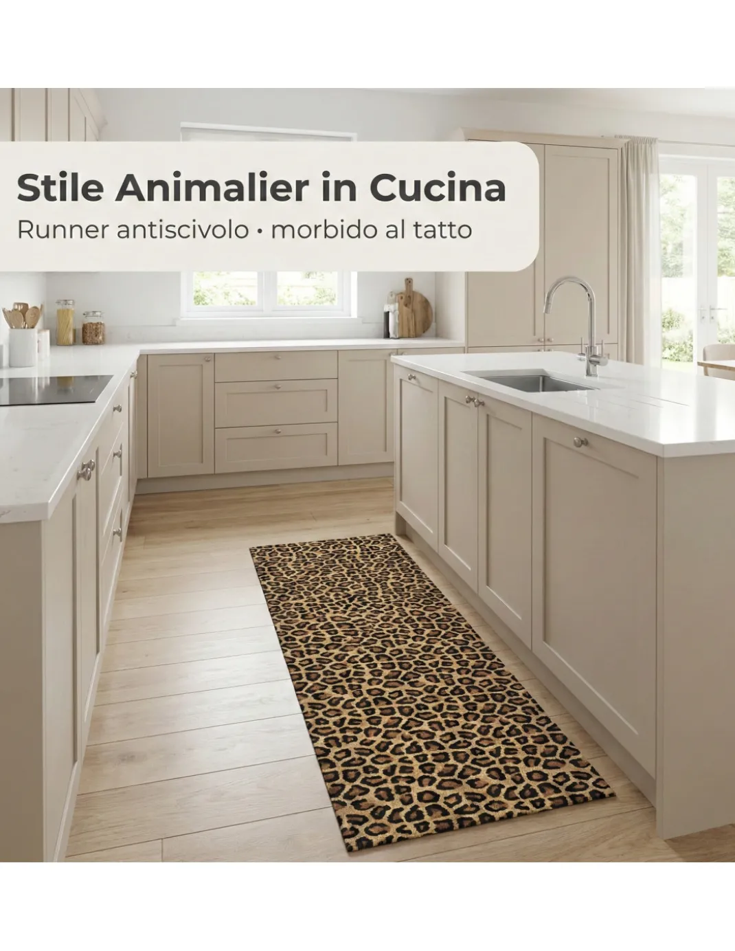 Tappeto Cucina Runner Leopardato Antiscivolo PVC 50 cm - Passatoia Tagliabile Made in Italy