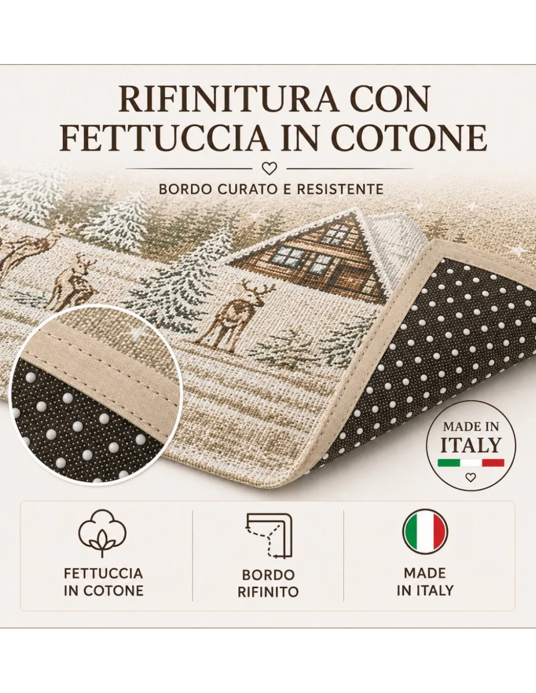 Tappeto Cucina Tirolese Chalet Beige Passatoia Antiscivolo Made in Italy
