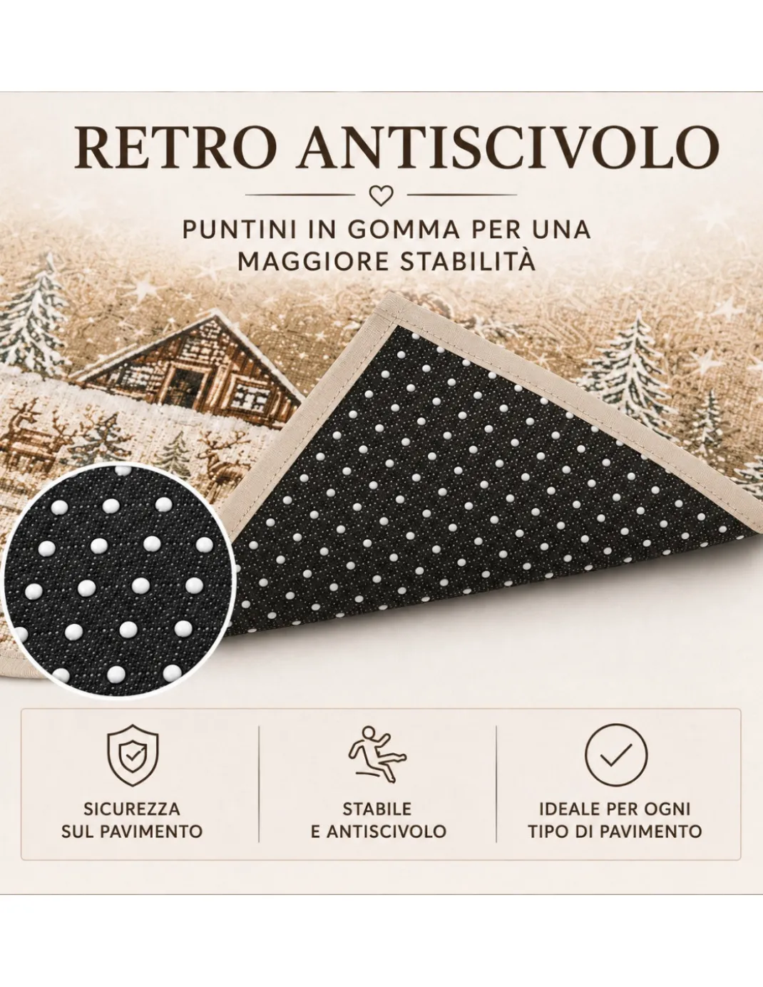 Tappeto Cucina Tirolese Chalet Beige Passatoia Antiscivolo Made in Italy