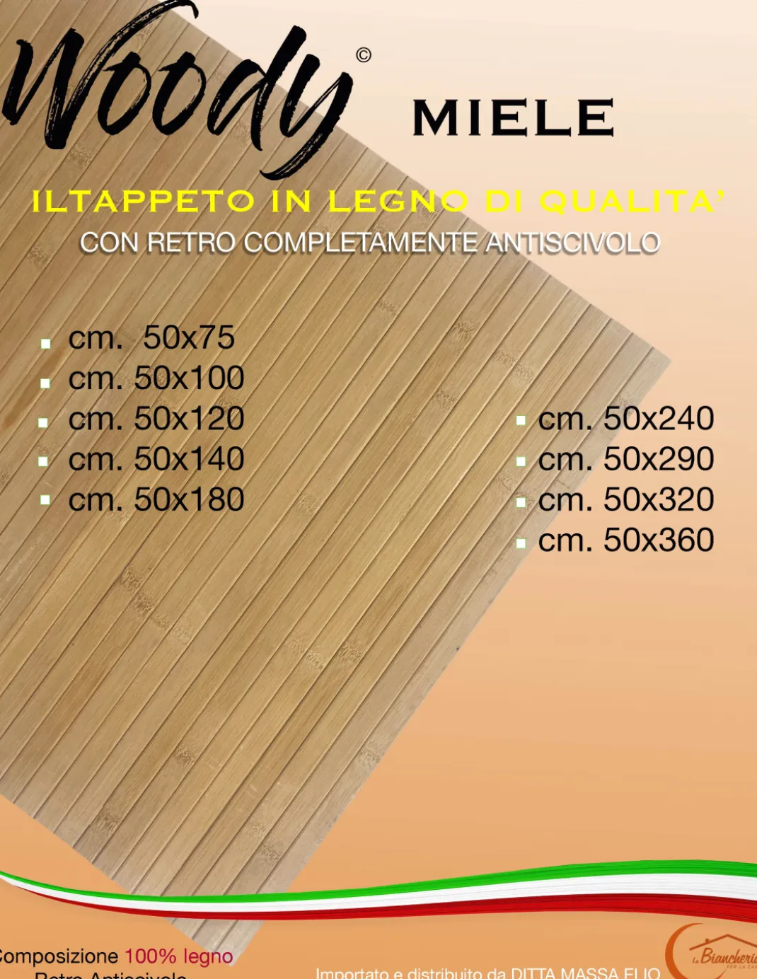 TAPPETO cucina WOODY © IN legno BAMBOO UNITO MIELE tutte le misure