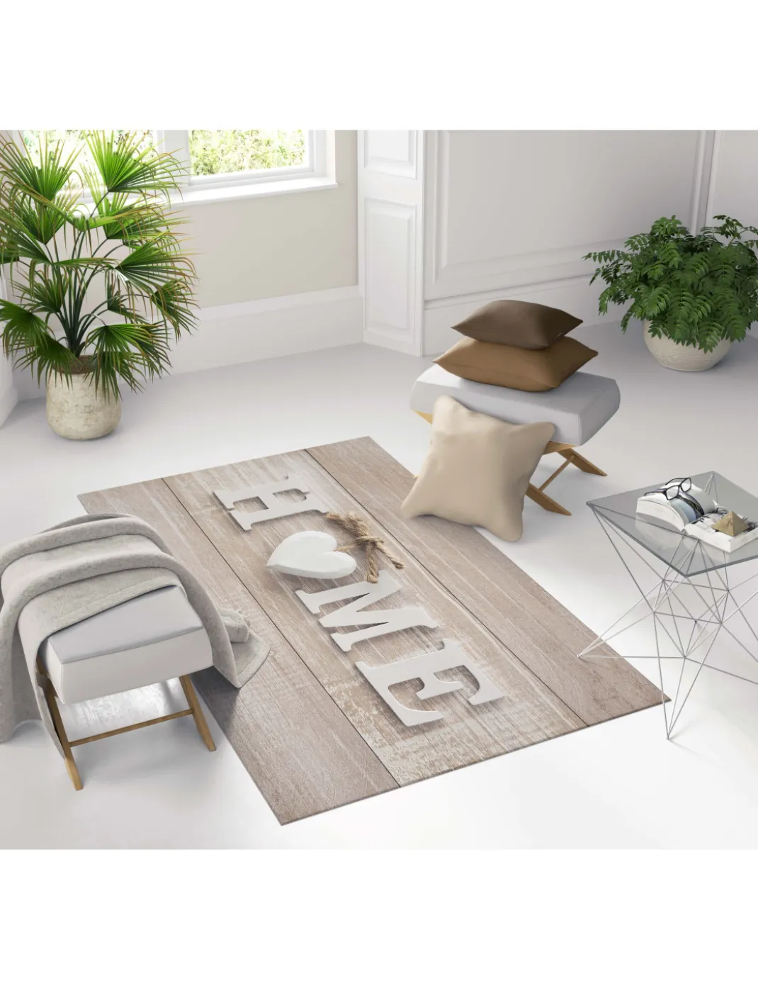 TAPPETO FANTASY HD moderno camera e salotto SHABBY CHIC HOME cuore bianco