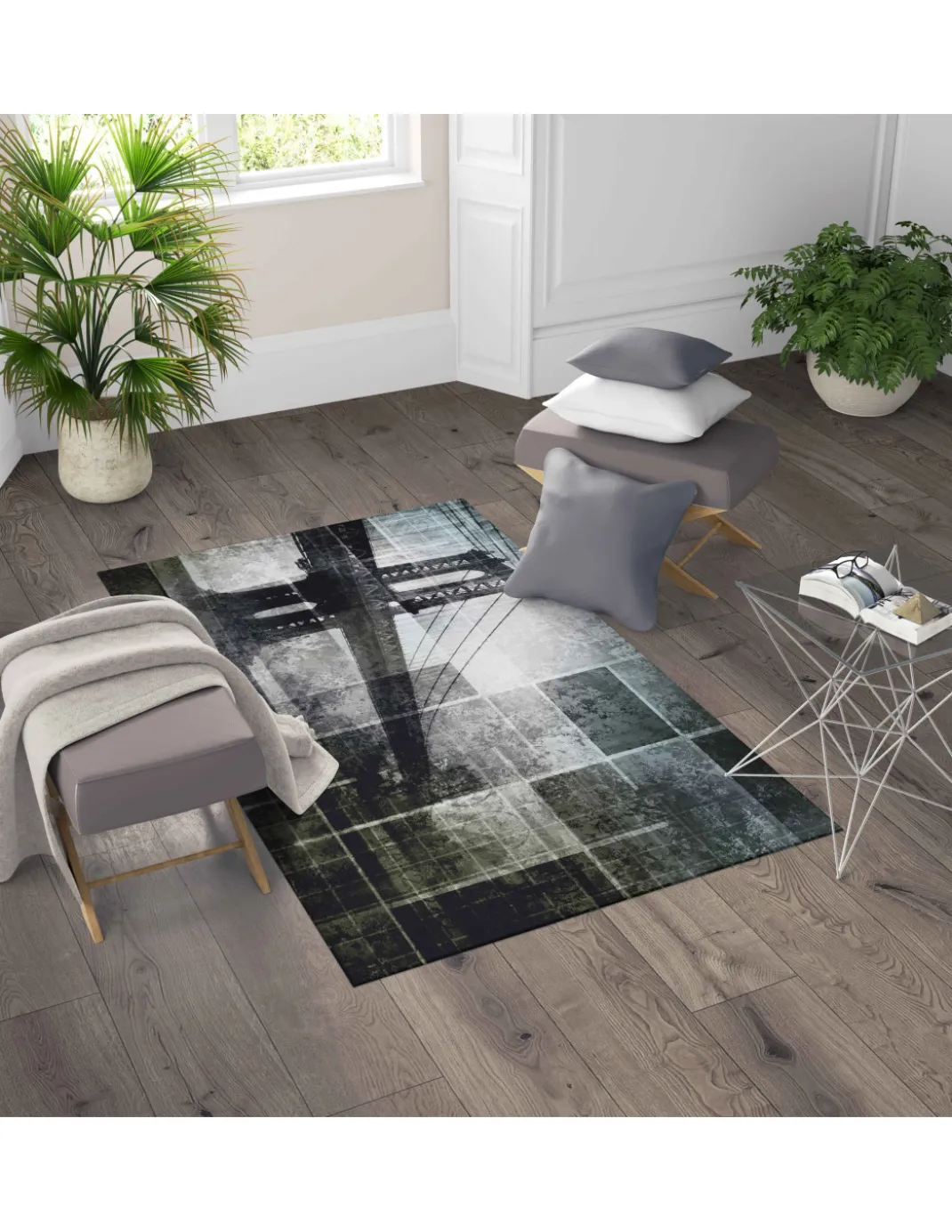 TAPPETO FANTASY HD moderno camera e salotto PONTE di BROOKLYN grigio