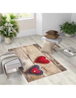 TAPPETO FANTASY HD moderno camera e salotto SHABBY CHIC cuore Rosso